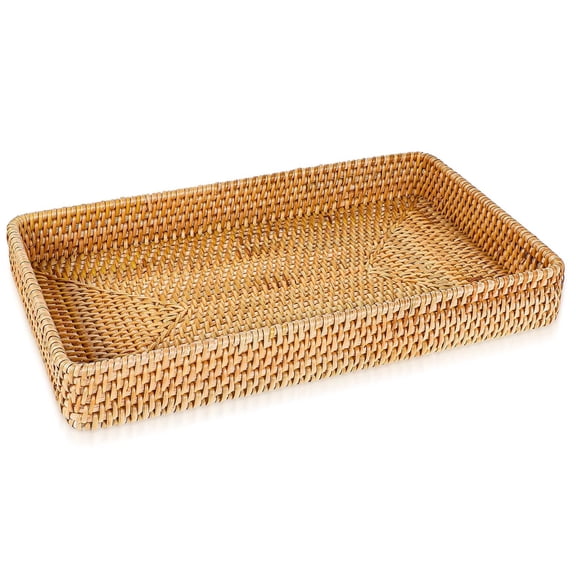 CHICCLO Handwoven Rattan Serving Basket Tray for Fruit, Bread and Food Storage, Rectangular Wicker Basket, 14.6 x 9.1 x 1.6 Inch