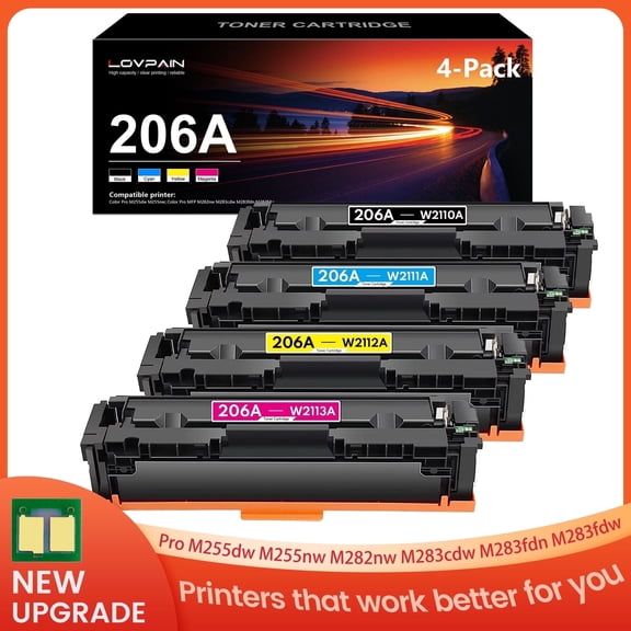 206A W2110A Toner with Chip Compatible for 206A Toner Cartridges Set Color Pro M255 M283 M282 Printer (4 Pack)