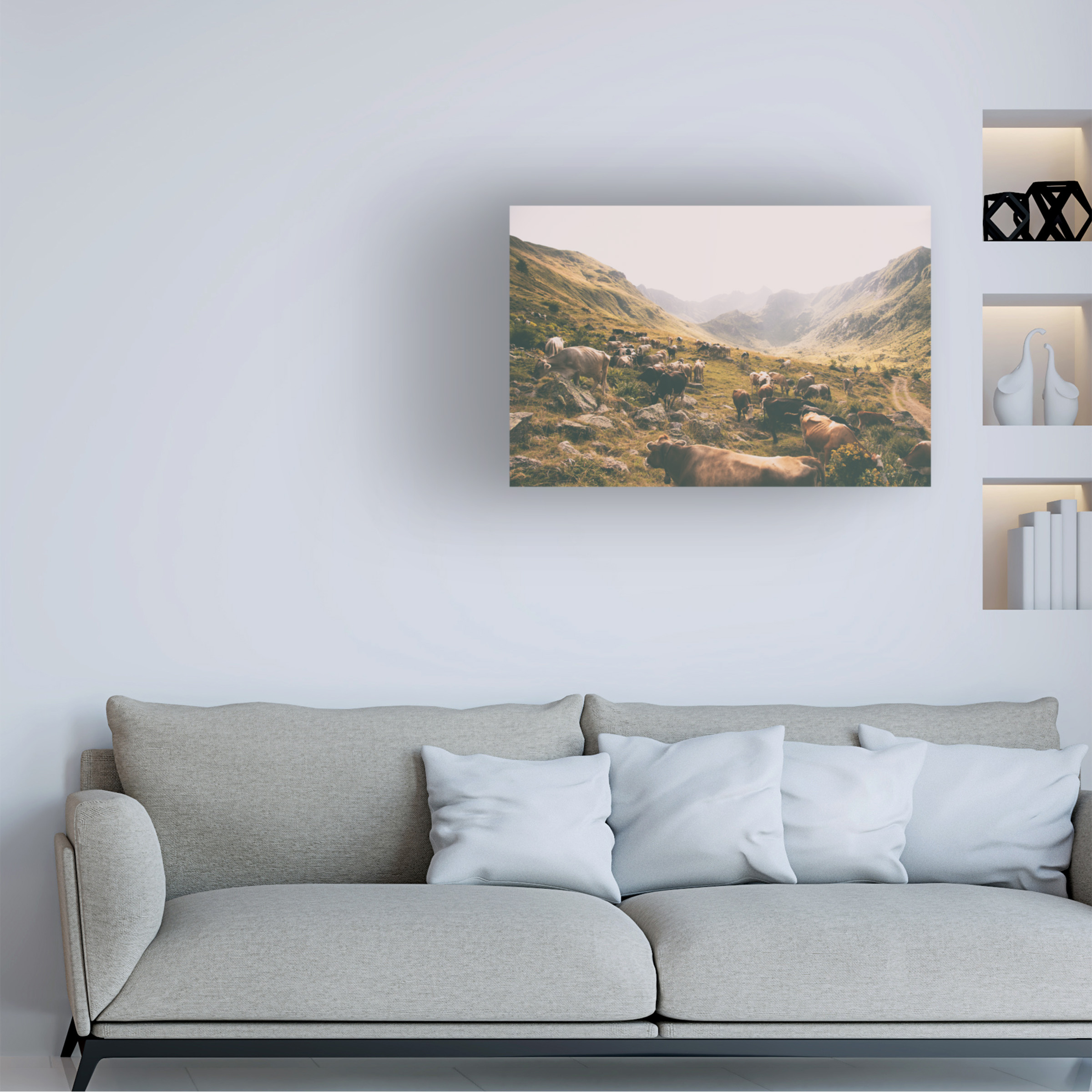 Trademark Fine Art 'In the Valley Cows' Canvas Art by Aledanda