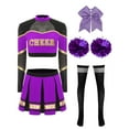 thumbnail image 3 of vastwit Women Cheer Leader Dance Crop Top with Skirt and  Accessories Cheerleading Outfits Purple&Black L, 3 of 5