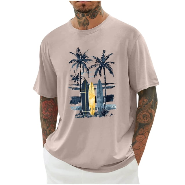 Camisas de Manga Larga para Hombres Imprimir Casual Cuello Redondo Blusa de Manga Corta, Camisas de Lino para Hombres
