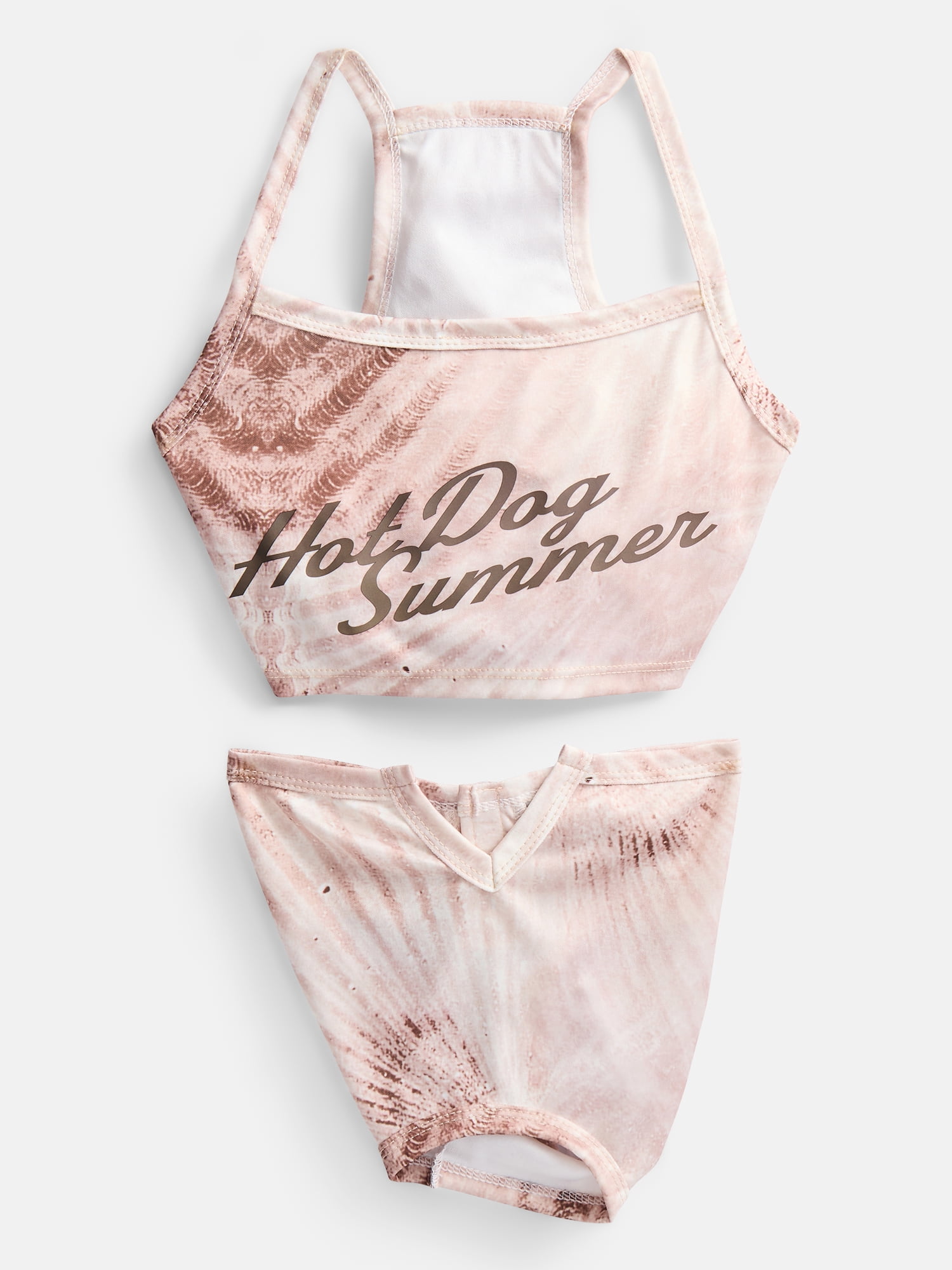 Hot Dog Summer by Megan Thee Stallion Shell Bloom Barkini Dog Bikini, Beige, Small