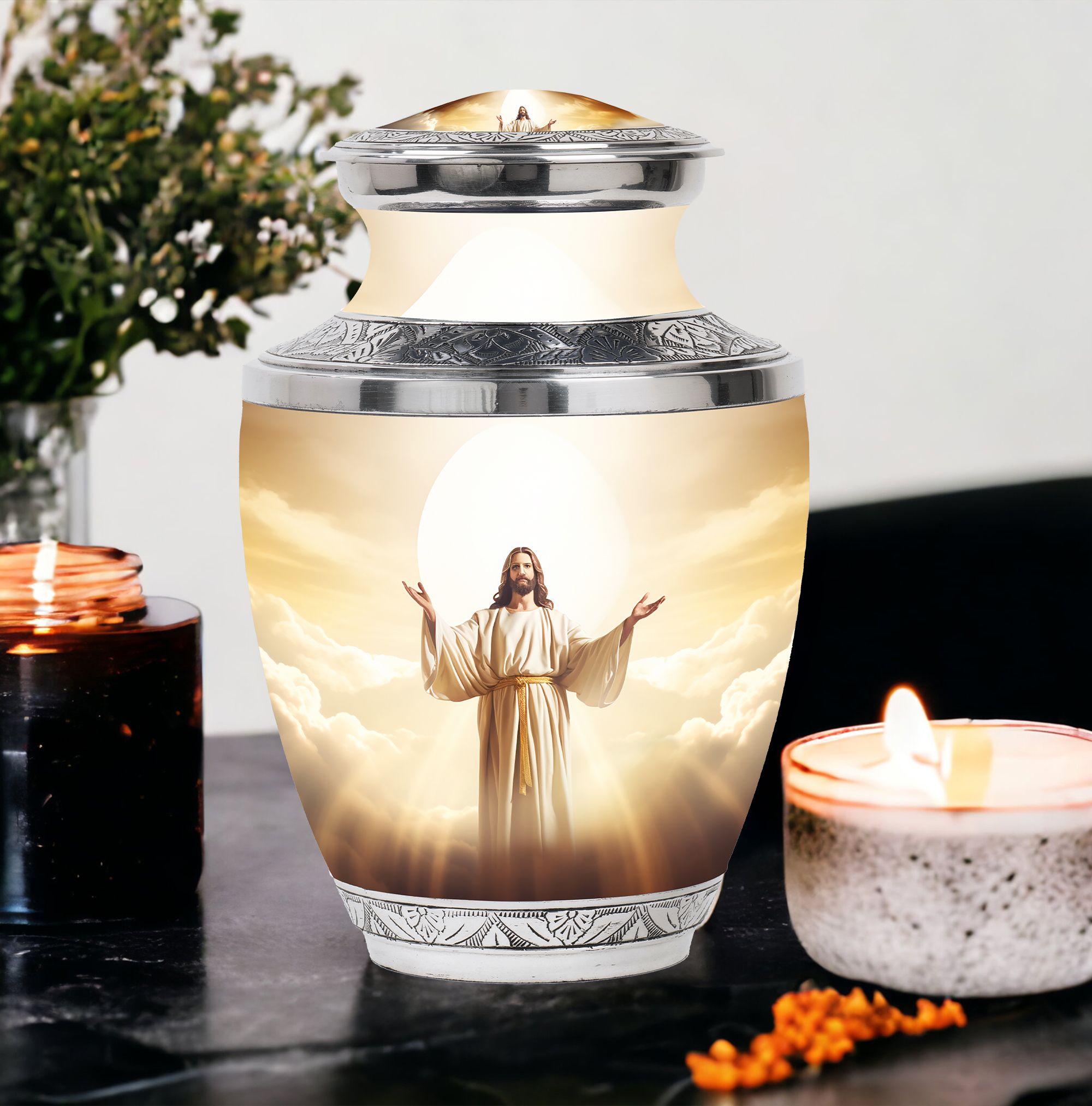 Jesus Christ Large Urns For Human Ashes Adult Male And Female - Mini Unique Urn For Ashes Adult Man - Decorative Gifts For Memorial Combo 10Inch 200Lbs And 3Inch Keepsake