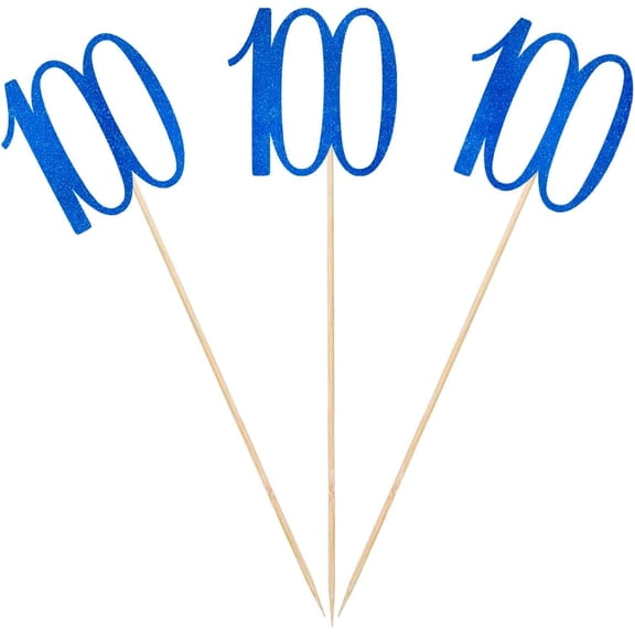Blue Glitter 100th Birthday Centerpiece Sticks, 12-Pack Number 100 Table Topper Anniversary Party Decorations