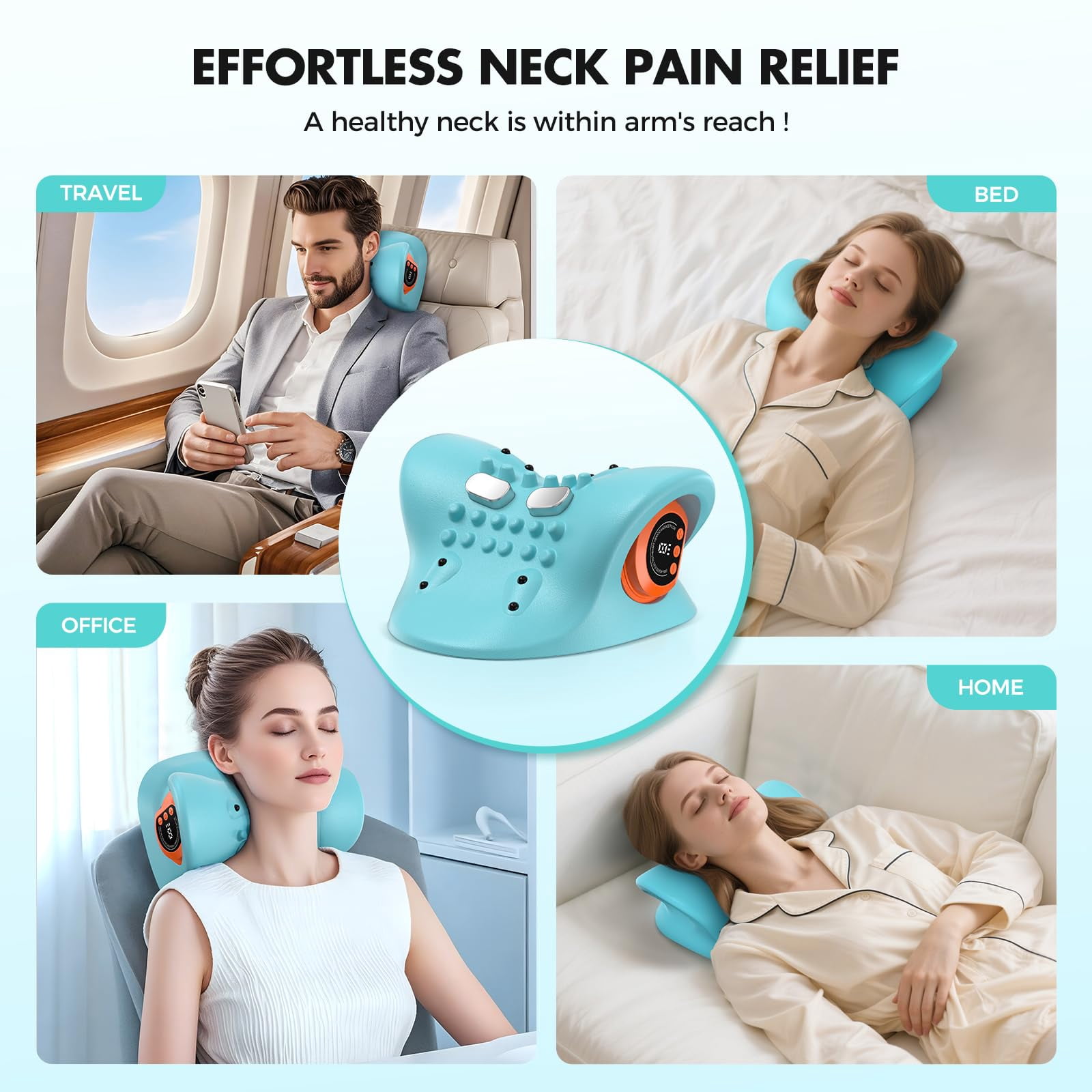 Neckline 4-in-1 Massager,Portable Massager with Heat &Comfortable Stretching–Adjustable Intensity for Neck & Shoulder Relaxation at Home, Office