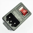 thumbnail image 3 of 4X Inlet Male Power Socket with Fuse Switch 10A 250V 3 Pin IEC320 C14,4 Socket w Switch Fuse,Red & Silver Tone, 3 of 7