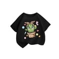 thumbnail image 2 of Amidoa Girls Short Sleeve Graphic Cotton Crewneck T-shirt Soft Casual Summer Cute Tops,Black,6-7Years, 2 of 7