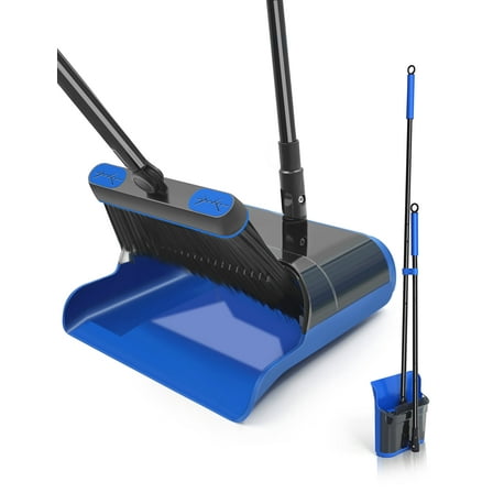 JEHONN Dustpan and Broom Set with Long Handle Transparent Cover Blue