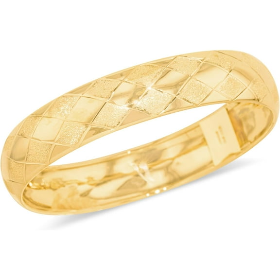 Floreo 10k Yellow Gold 12mm Checker Satin Finish Textured Flex Bangle Bracelet
