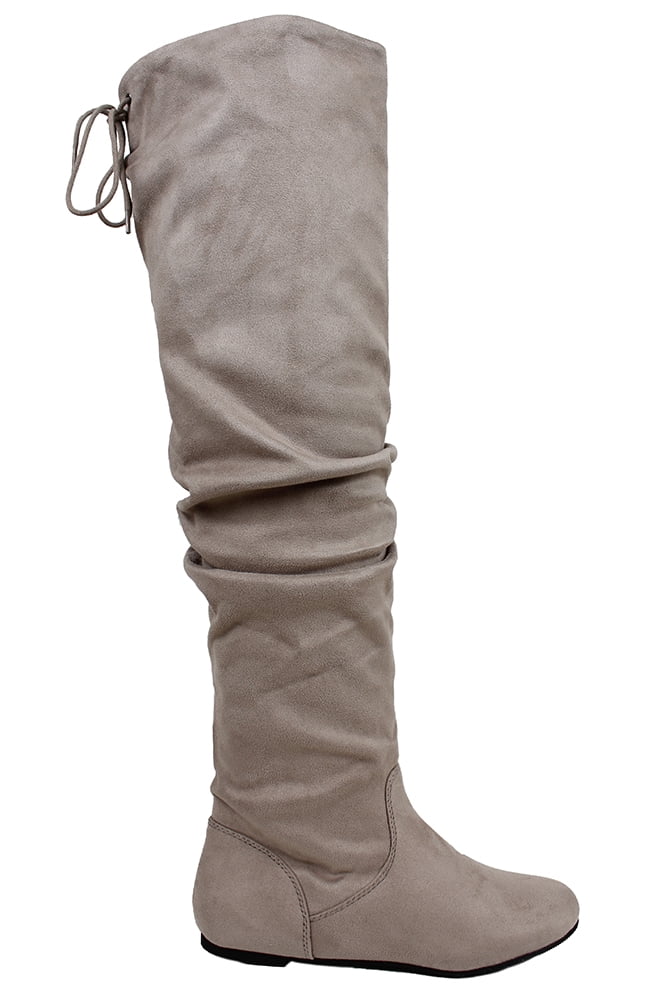 taupe over the knee flat boots