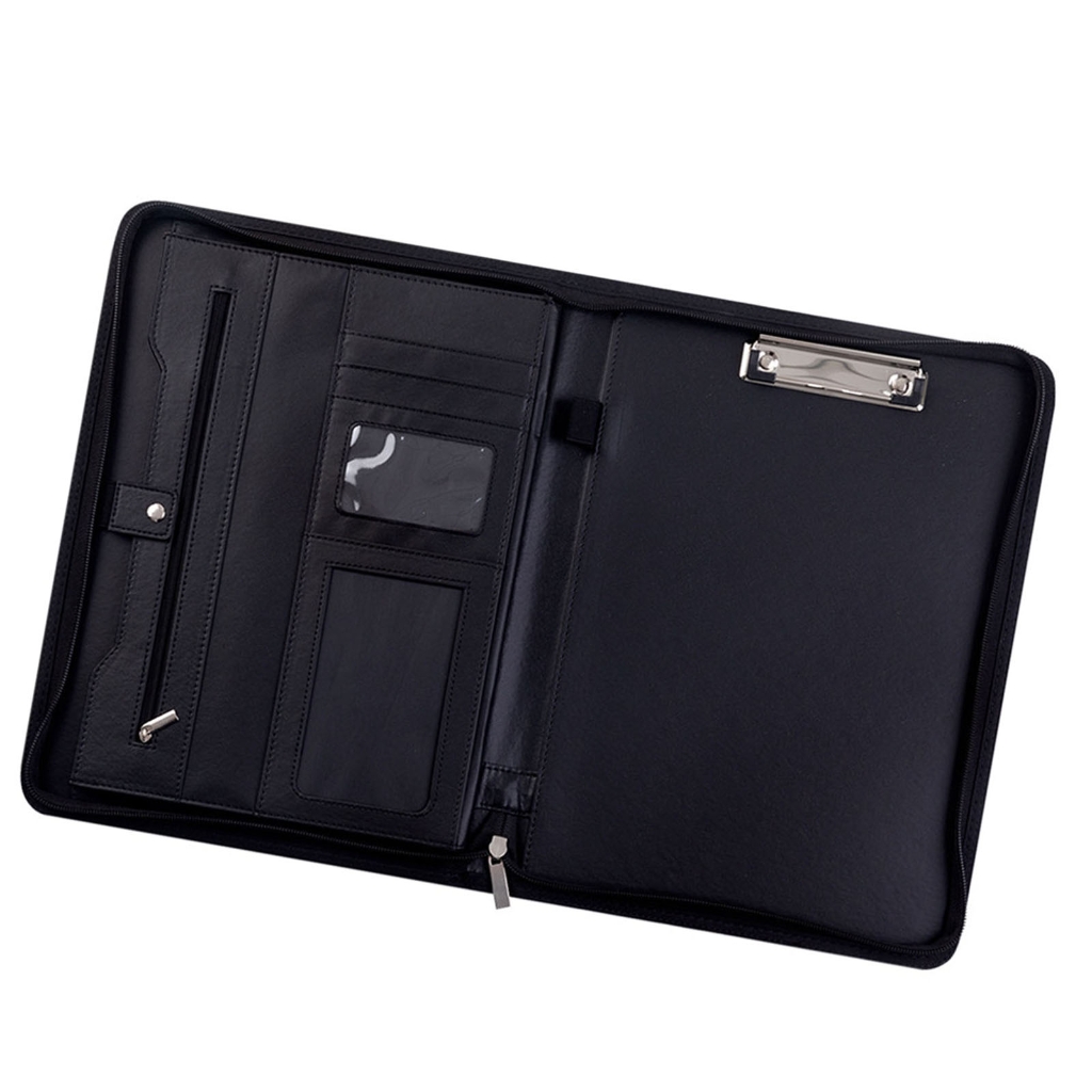 Leather Conference Folder with Clipboard Multiple Pocket Card Holder Pen Slot