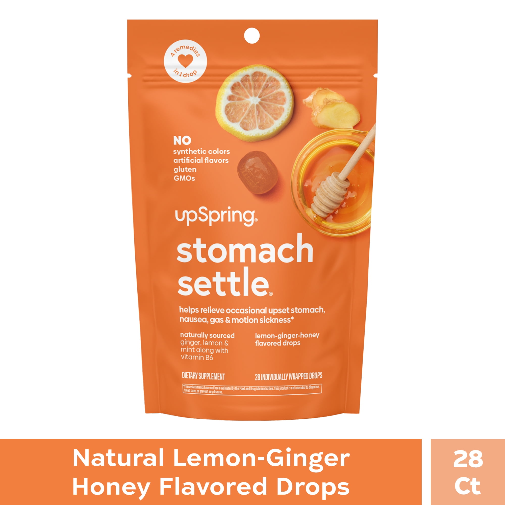 (4 pack) upSpring Stomach Settle Nausea Relief Drops, Lemon Ginger Honey, 28 Count