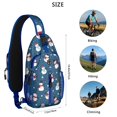 thumbnail image 5 of Sling Backpack,Blue Christmas Snowman Pattern Crossbody Bag with Water Bottle Holder,Waterproof Sling Bag for Men/Women with Chest Phone Holder for Hiking,Travel, 5 of 6