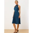 thumbnail image 4 of Vestido plisado para mujer con cuello halter sin mangas de gasa vestidos de trabajo Azul marino L, 4 of 5