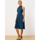 thumbnail image 4 of Vestido plisado para mujer con cuello halter sin mangas de gasa vestidos de trabajo Azul marino L, 4 of 5