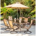 thumbnail image 4 of Hanover Monaco 7-Piece Dining Set with 6 Sling Swivel Rockers, a 42" x 84" Glass-Top Dining Table, and a 9 Ft. Umbrella with Stand, 4 of 15