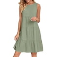 thumbnail image 6 of aohooy Linen Mini Dress for Women Casual Crew Neck Sleeveless Mini Dresses Loose Summer Cotton Flowy Pleated Tiered Beach Sundress Green,S, 6 of 8
