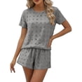thumbnail image 2 of Uootdi Short Sets for Women Summer Short Sleeve Textured Floral Round Neck Top Elastic Waist Casual Shorts Comfy Daily Matching Outfits, 2 of 6