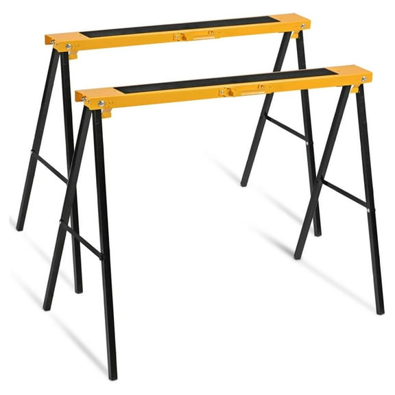 Saw Horses 2 Pack Folding, Heavy Duty - Portable Workstation with Non-Slip Surface & Fast Open Legs for Woodworking, DIY Projects Yellow Black