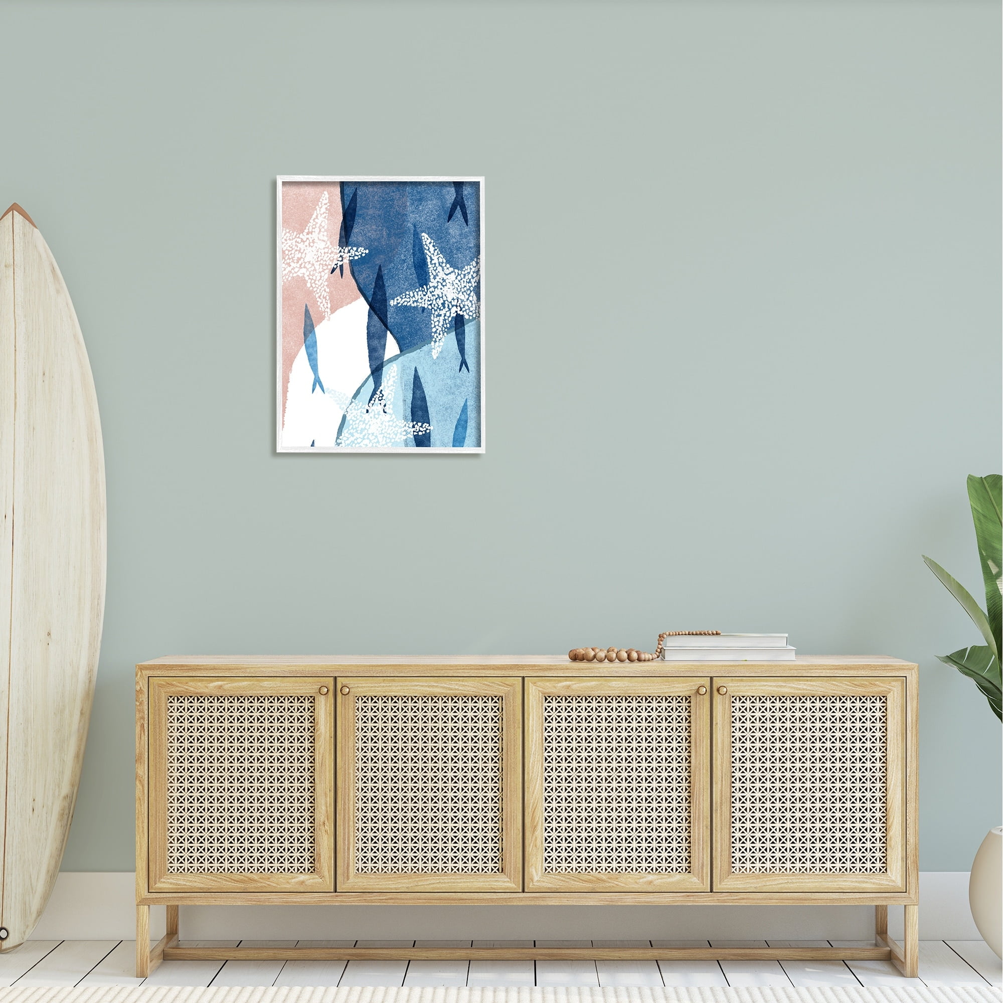 Stupell Industries Abstract Fish Swimming Speckled Starfish Blocked Design Painting White Framed Art Print Wall Art, Design by Ziwei Li
