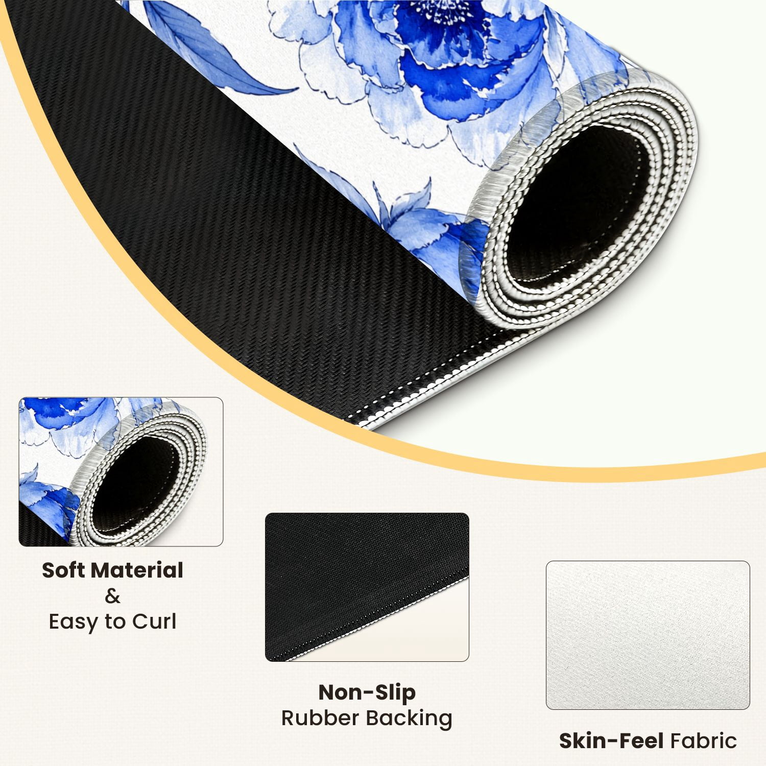 Mahjong Mat 31.5" x 31.5" Blue Floral Abstract Hibiscus Flowers Soft Leaves Non-Slip Noise Reduction Mahjong Tiles Table Cover for Dominoes Poker Card Board and Tile Games