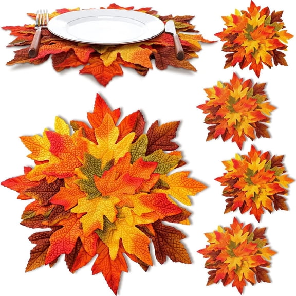 Fall Thanksgiving Halloween Maple Leaf Placemat, Washable Heat Decorative Mat for Dining Room Kitchen Table Home Party Decor