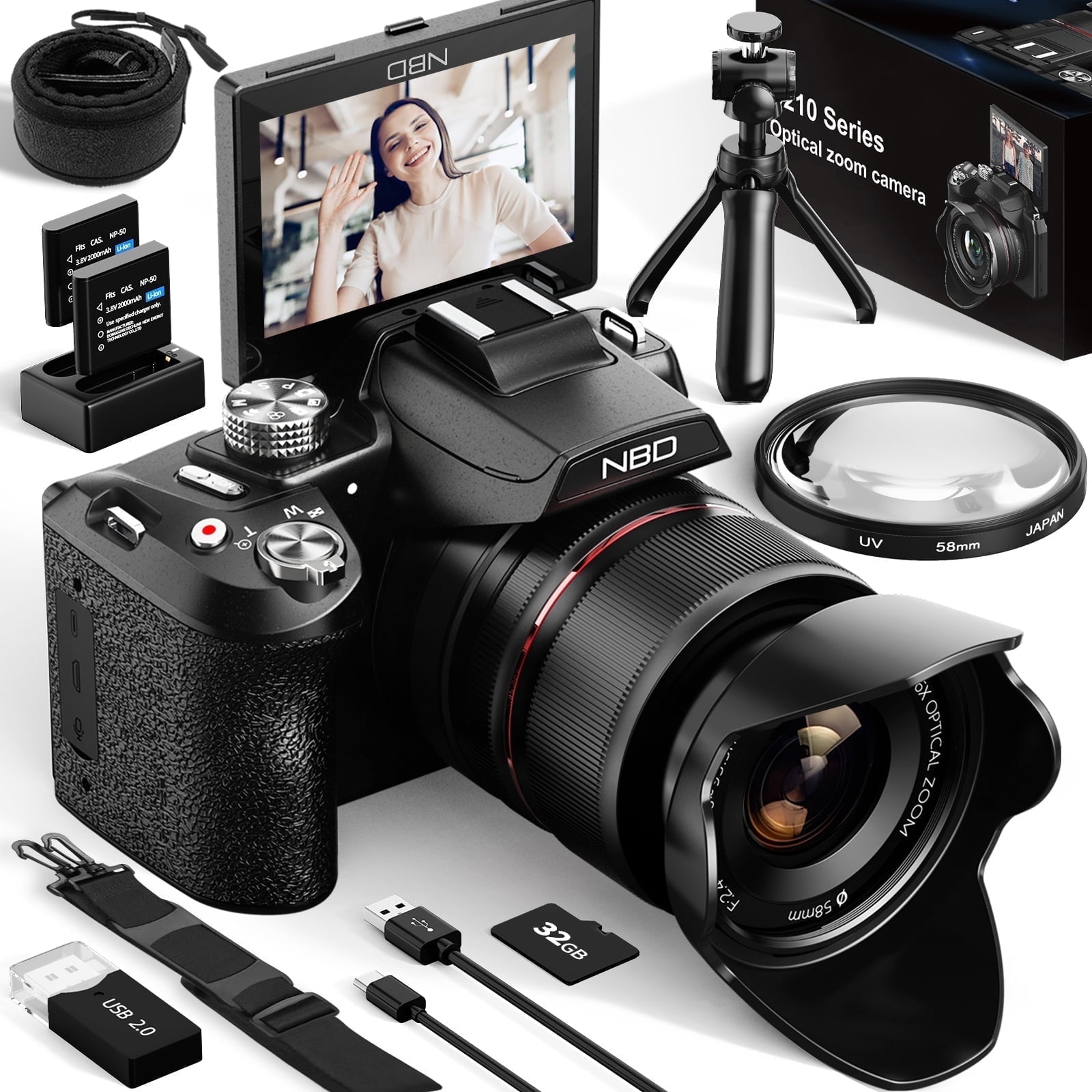 NBD 5K 64MP 16X Optical Zoom Digital Camera for Photography with 32GB TF Card
