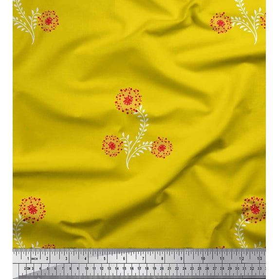 Soimoi Poly Georgette Fabric Leaves & Floral Artistic Printed Fabric 1 Yard 42 Inch Wide