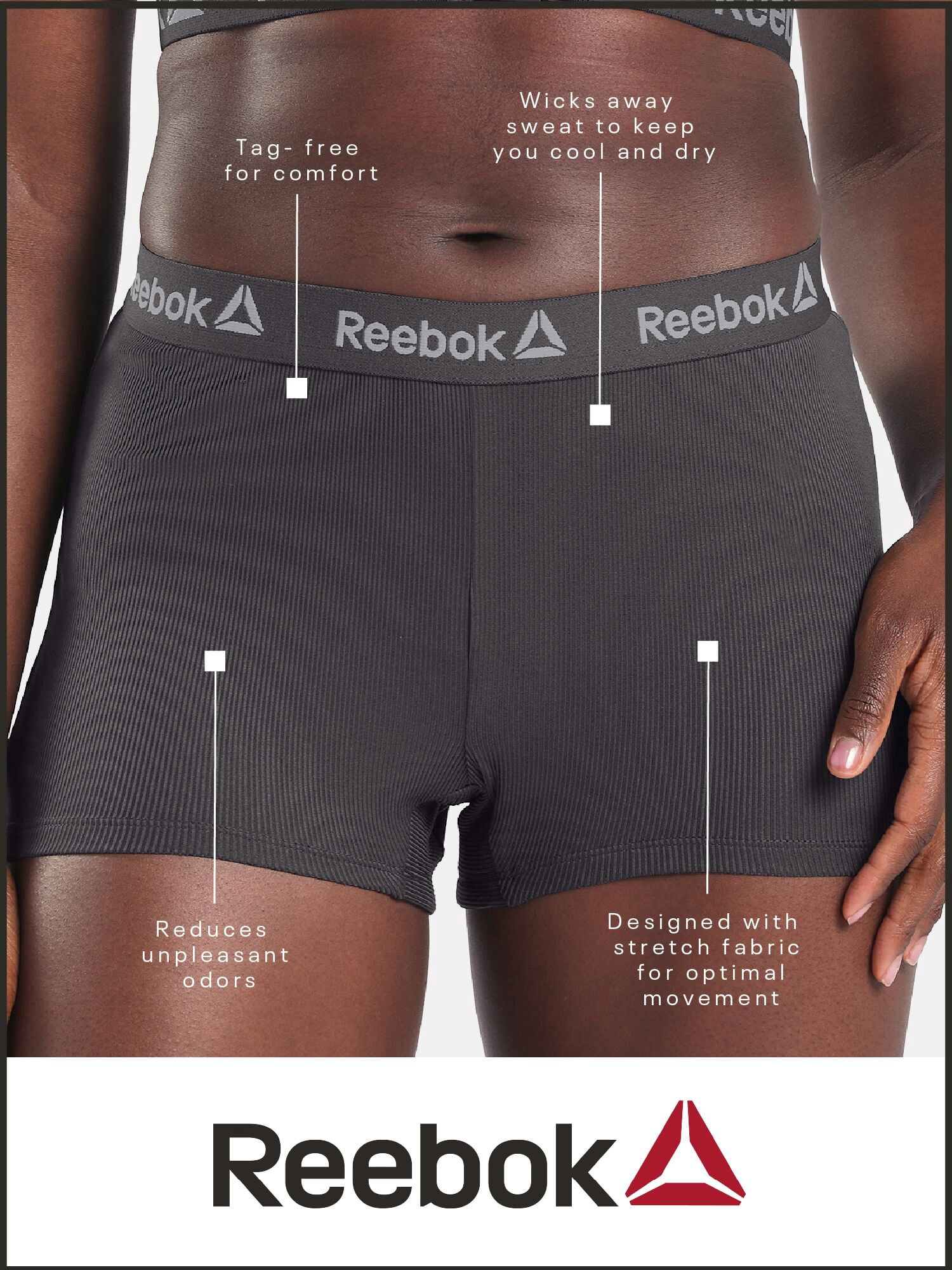 Reebok Women's Flex Rib Boyshort Underwear, 3-Pack, Size S - 2XL