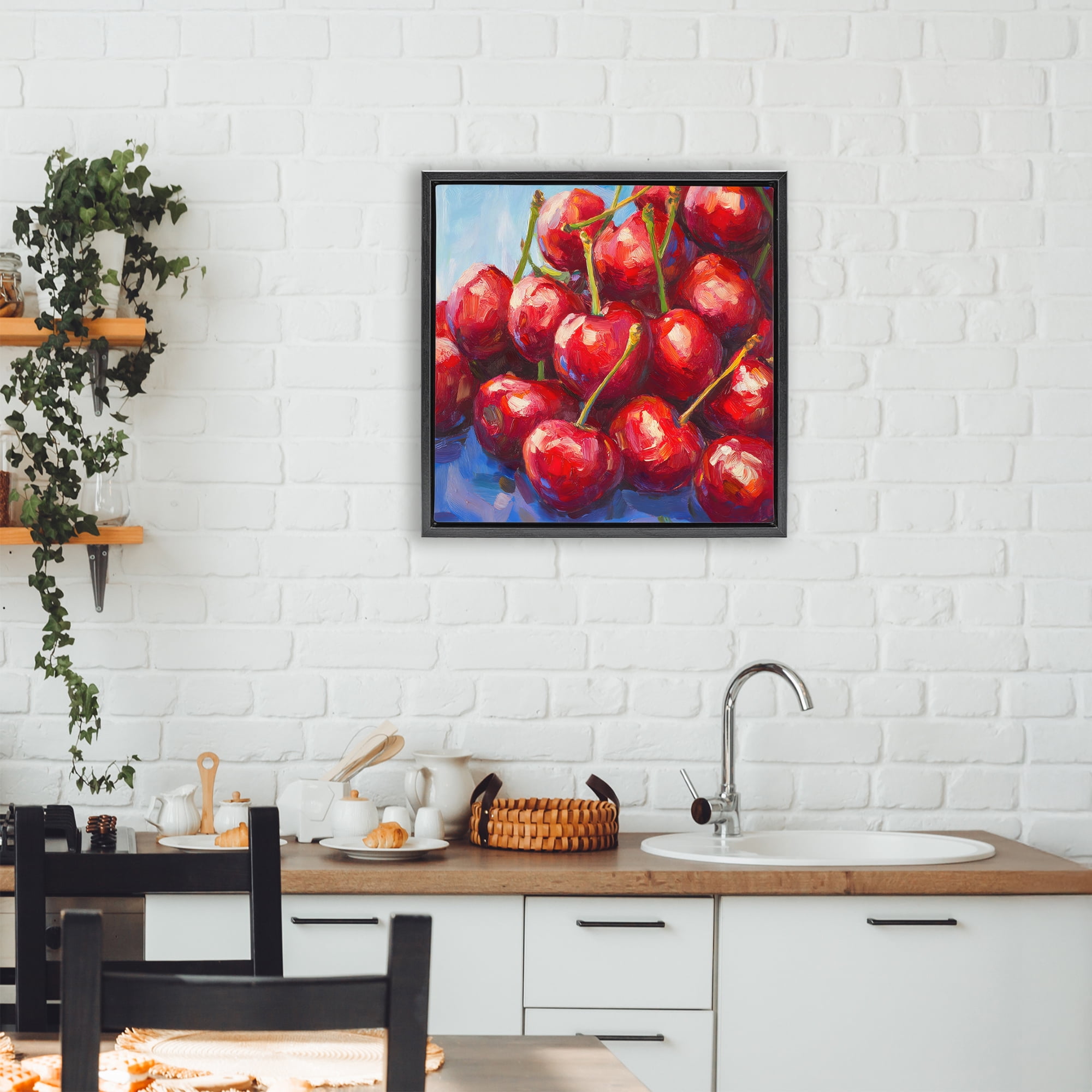 Stupell Industries Luscious Red Cherries of Summer Black Framed Floater Canvas Wall Art, design by Petal Prints Design