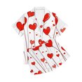 thumbnail image 5 of yoeyez Womens Pajama Silk Satin Pajamas Set Love Heart Printed Sleepwear 2 Piece Sets Button Down Short Sleeve Tops and Shorts Pjs Set Loungewear White L, 5 of 6
