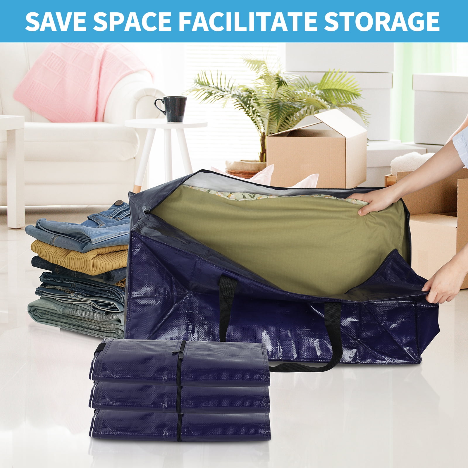 PHANCIR Moving Bags Heavy Duty Extra Large with Handles& Backpack Straps and Zippers, Waterproof & Puncture Resistant 4 Pack
