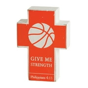 Cherry Red Give Me Strength Basketball 4 inch Resin Decorative Tabletop Cross
