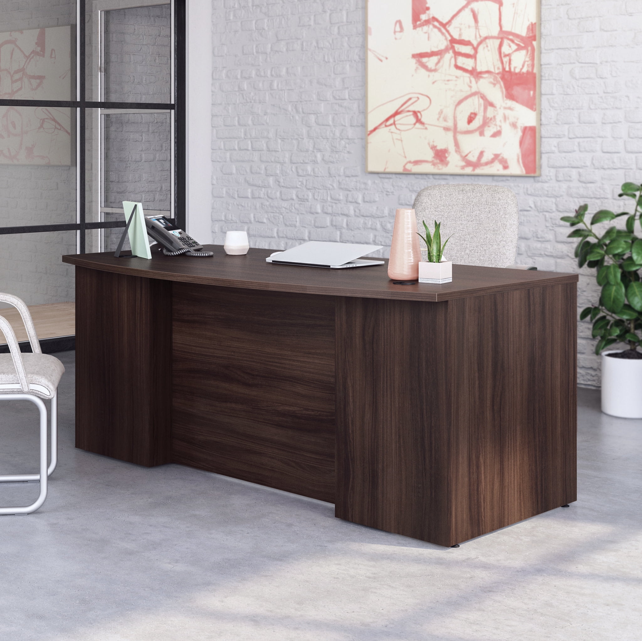 Sauder Affirm Engineered Wood Bowfront Executive Desk in Noble Elm/Brown