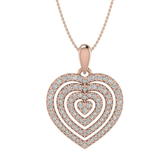 14K Rose Gold Diamond Inner Heart Pendant Necklace (1/3 Carat) with Silver Chain (SI1-SI2 Clarity)