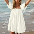 thumbnail image 1 of Ovzne Robes d'Été pour Femmes Robe d'Été Femmes Couleur Unie devant Plissé Dos Lacé Robe à Fleurs Manches Bourgeon Mini Jupe Robe de Printemps Liquidation, 1 of 7
