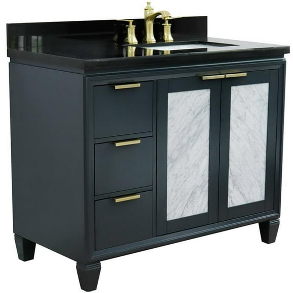 Trento 43" Solid Wood Vanity with Right Rectangle Sink in Gray/Black