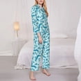 thumbnail image 3 of Salouo Winter Warmth Blue Knitted Pattern Women's Pajamas Set Long Sleeve Button Down Sleepwear Soft Pj Lounge Sets for women 2 Piece Pjs Set with Long Pants-X-Large, 3 of 7