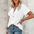 thumbnail image 3 of Uootdi Short Sleeve Tops for Women V Neck Button Placket Crinkled Fabric Blouses Casual Daily Comfortable Tunics Gift, 3 of 7