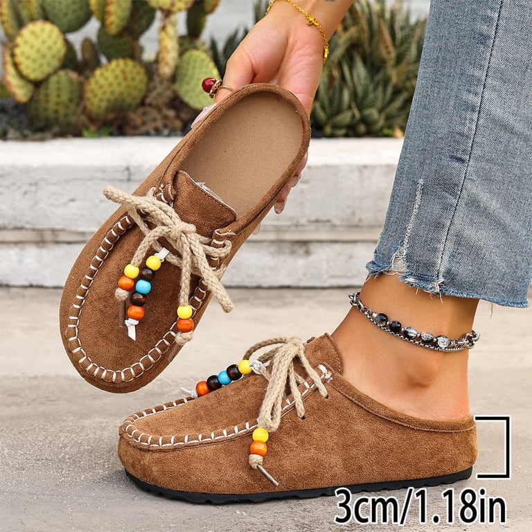 Women's Ethnic Style Casual Flat Moccasin Shoes With Beaded Rope
