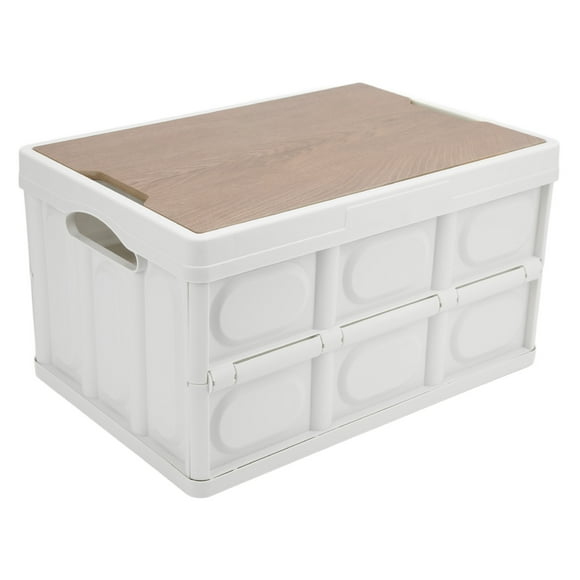 DeWin Boîte de Rangement Pliante multifonctionnelle extérieure 30L épaissir la boîte de Rangement Portable Amovible avec Panneau en Bois pour l'extérieur(Blanche)