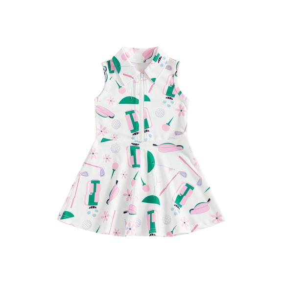 BemeyourBBs Kids Toddler Baby Girl Summer Golf Dress Outfit Athletic Workout Dress Clothes Sleeveless Tank Dress Lapel Collar Half Zipper A Line Dress Party Princess Dresses