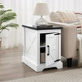 thumbnail image 3 of Rustic Barn Door End Table Nightstand with Adjustable Shelf, Farmhouse Side Table in White & Black 21.65x15.75x23.94 Inches, 3 of 10