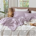 thumbnail image 3 of MooMee Gingham Sheet Set 100% Washed Cotton Linen Like Textured Extra Deep Pocket Breathable Lightweight 4-Piece (Light Purple, Queen), 3 of 7