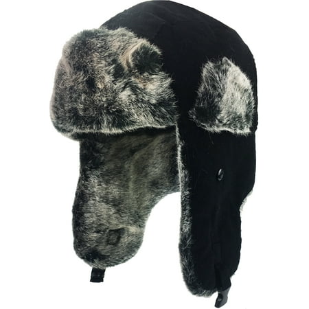 Black Corduroy Aviator Trapper Hat Winter Cap Ski Warm Fur Cap ...