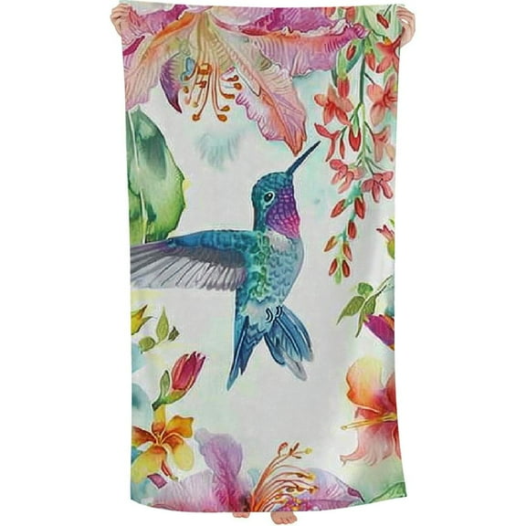 PHYHOO Hummingbird Flower Microfiber Beach Towel, Summer Floral Bird Large Oversized Beach Towel Lightweight Quick Dry Soft Absorbent Bath Towel, Sand Free Towel for Swimming Travel Sports 30x60in
