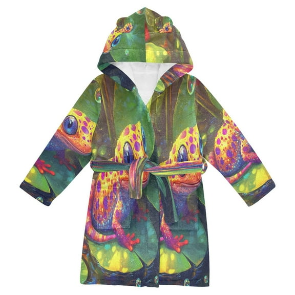 BZSMCE Bathrobes Belt Hooded Whimsical Frog on A Lilly Pad Creative Pattern