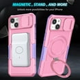 thumbnail image 6 of Phone Case for iPhone 14 Plus with Sliding Camera Cover, Hand Grip Anti Slip Design Kickstand Ring Holder Hybrid Magnetic Wireless Charging Phone Cover for Apple iPhone 14 Plus - Pink, 6 of 10