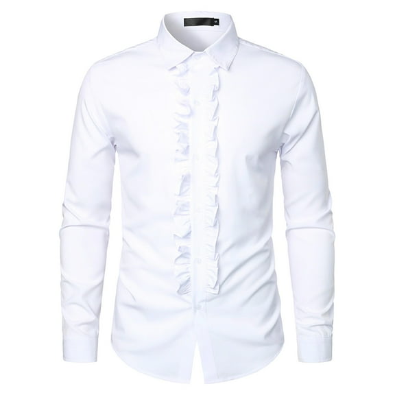 NAFUU Men's Dress Shirts Stylish Long Sleeve Ruffle Button Down Shirt Slim Fit Comfortable Breathable Top Spring Fall Fashion Blouse Men Work Shirts