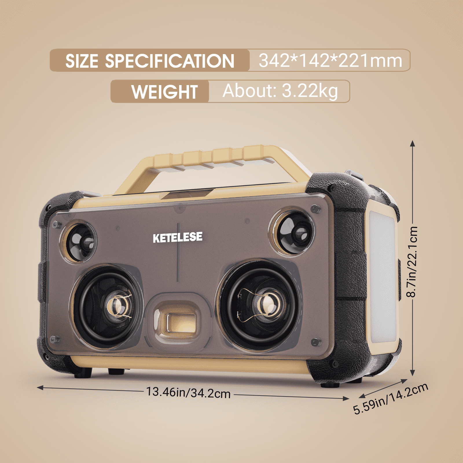Unique CD Player with 4 Glass Diaphragms Speakers, Portable Bluetooth Speaker Powerful Sound, FM Radio/ AUX Audio/24H Playtime/ 2 Huge LED Lights/ TF Card Slot, for Camping/Backyard/Party